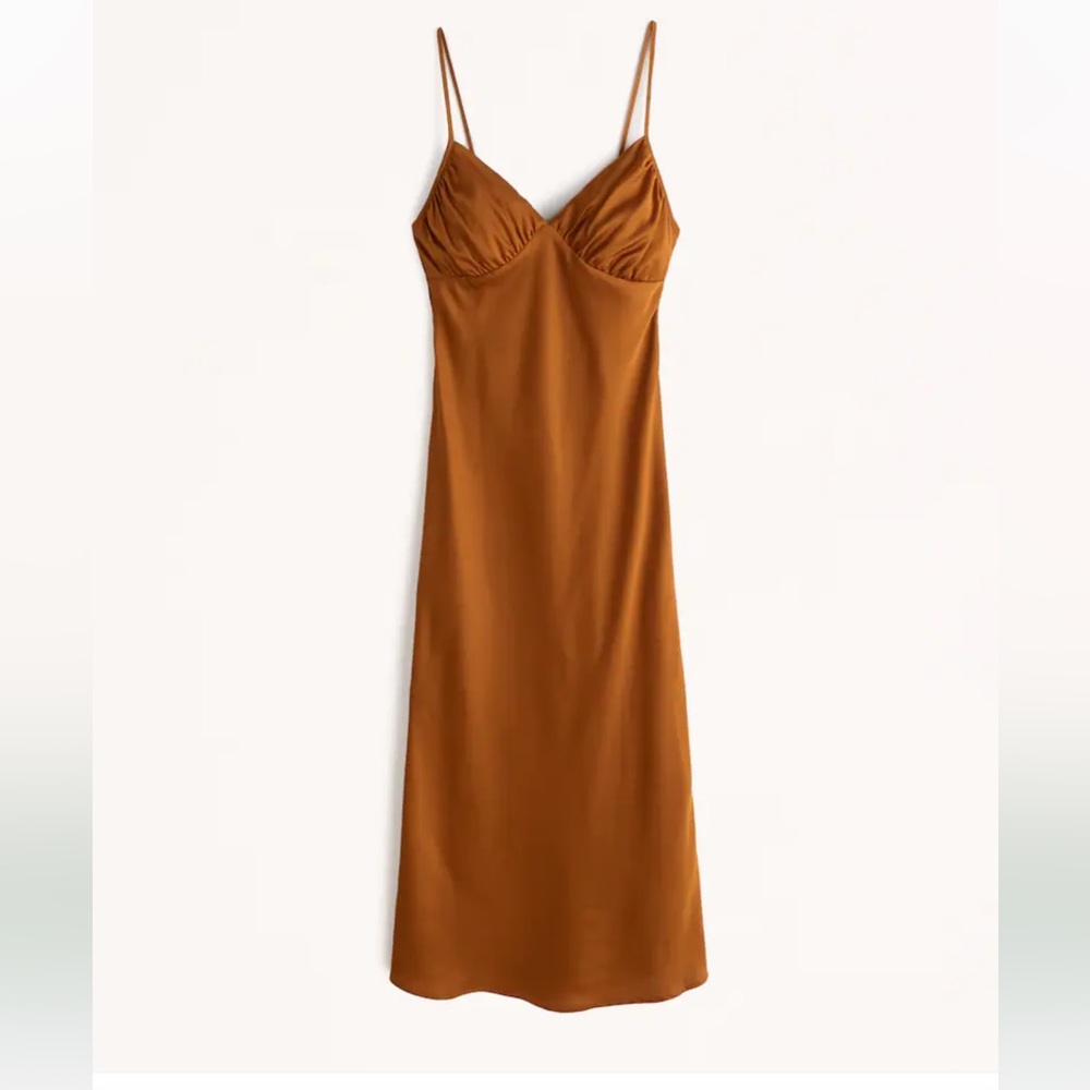 Abercrombie ruched satin slip midi dress